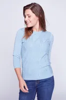 Cotton blend front cable sweater