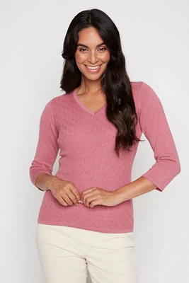 Cable front cotton blend sweater