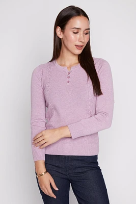 Henley cable detail cotton blend sweater