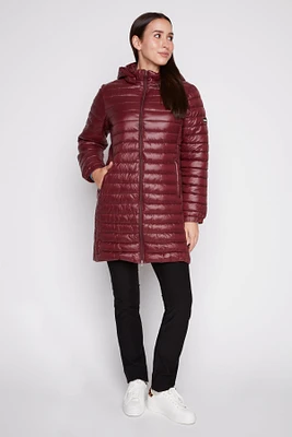 Zip front horizontal quilt long jacket