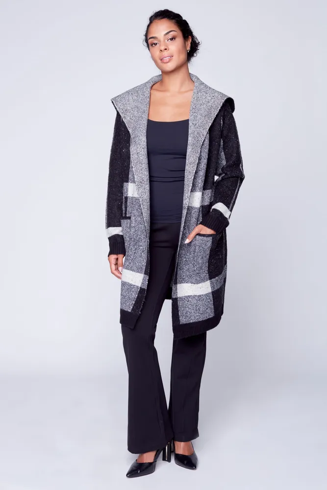 Angora blend plaid cardigan