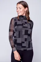 Houndstooth color block mesh design top