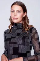 Houndstooth color block mesh design top