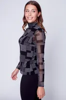 Houndstooth color block mesh design top