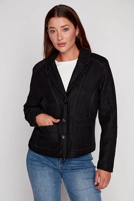 Boiled wool button front jacket