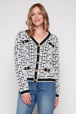 Geometric pattern eyelash cardigan