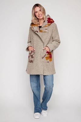 Hooded boiled wool coat