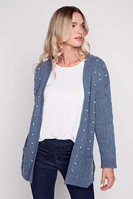 Sweater cardigan with pearls