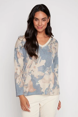 Printed wool blend top