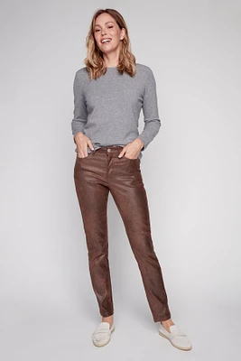 Coated slim leg pant