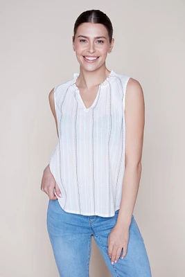 Vertical stripe cotton blouse