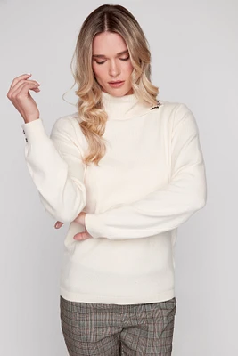 Beaded split neck sweater