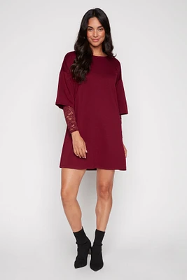 Lace sleeve solid dress