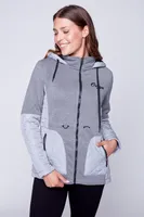 Color block mix media hooded quilt jacket