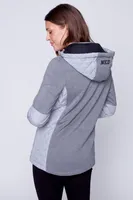 Color block mix media hooded quilt jacket
