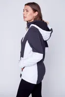 Color block mix media hooded quilt jacket