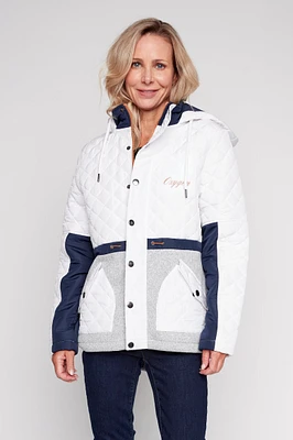 Color block mix media quilted jacket