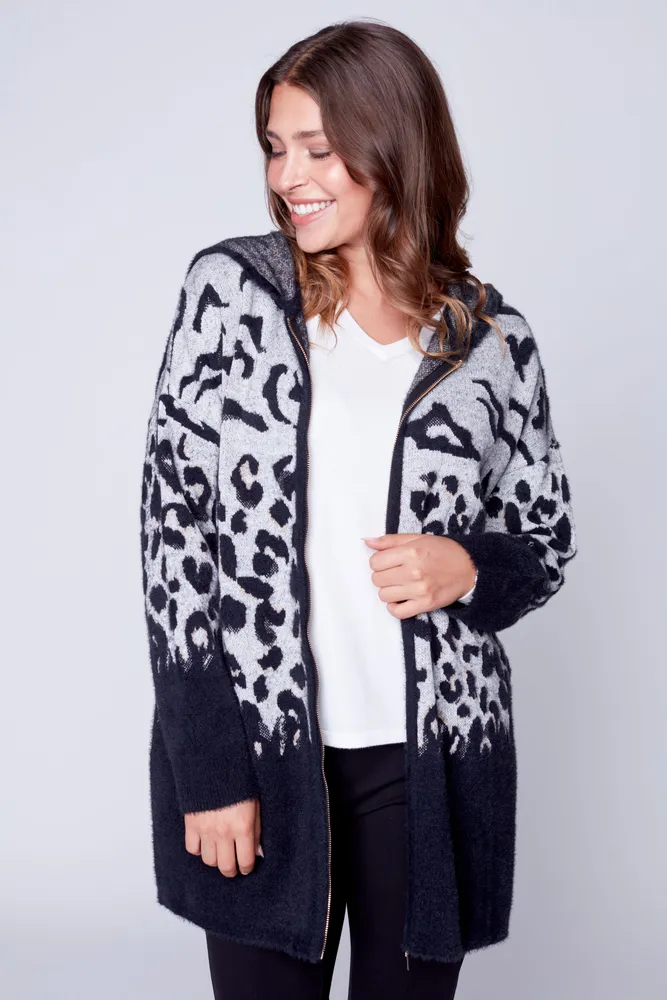 Animal print eyelash cardigan