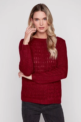 Zig zag pointelle lurex sweater