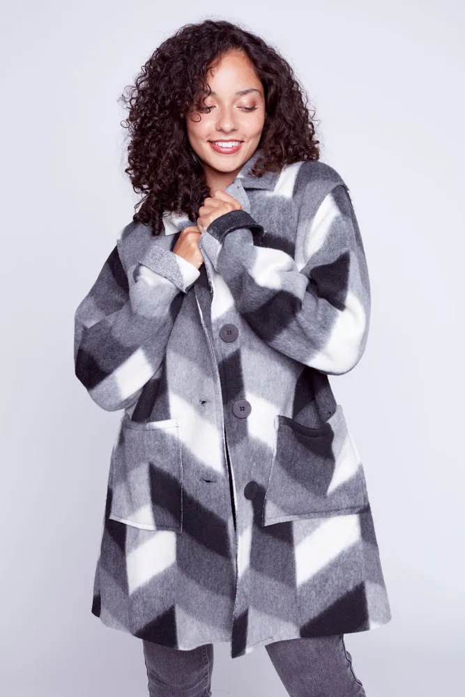 Printed wool blend coat