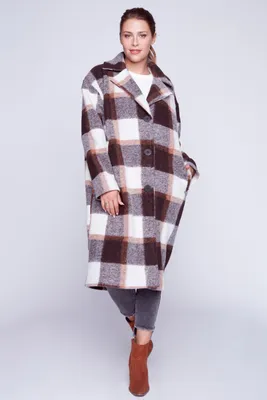 Plaid wool blend coat