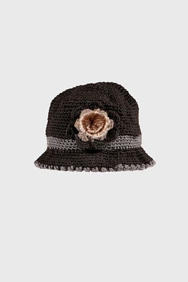 Two tone knit hat with side flower