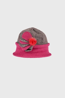 Two tone boiled wool cloche with flower