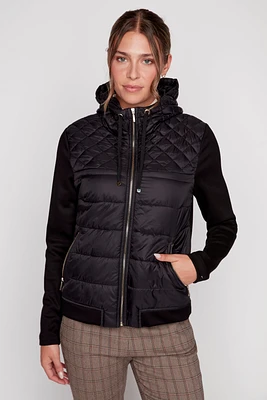 Combo quilted hooded jacket