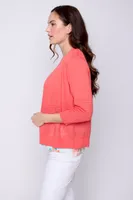 Open front pointelle cardigan