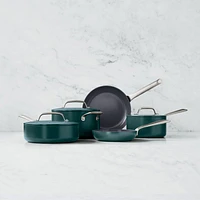 Crate & Barrel EvenCook Ceramic ™ Deep Teal Ceramic Nonstick 8-Piece Cookware Set with Bonus