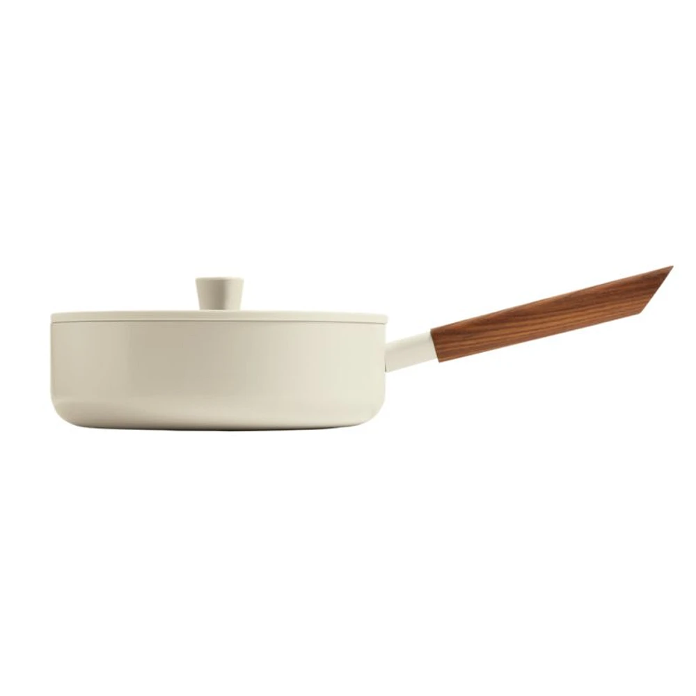 Crate & Barrel Monterey Cream 3-Qt. Non-Stick Ceramic Saute Pan with Lid