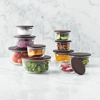 Crate & Barrel -Piece Round Glass Storage Containers with Dark Wood Lids