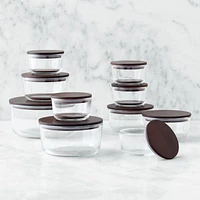 Crate & Barrel -Piece Round Glass Storage Containers with Dark Wood Lids