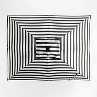 10' Rectangle Sunbrella® Black and White Cabana Stripe Outdoor Patio Umbrella with Black Metal Frame