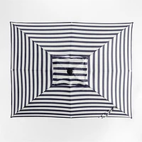 10' Rectangle Sunbrella® Navy and White Cabana Stripe Outdoor Patio Umbrella with Black Metal Frame