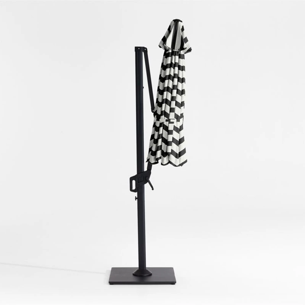 10' Round Black and White Cabana Stripe Sunbrella® Cantilever Outdoor Patio Umbrella with Black Metal Frame