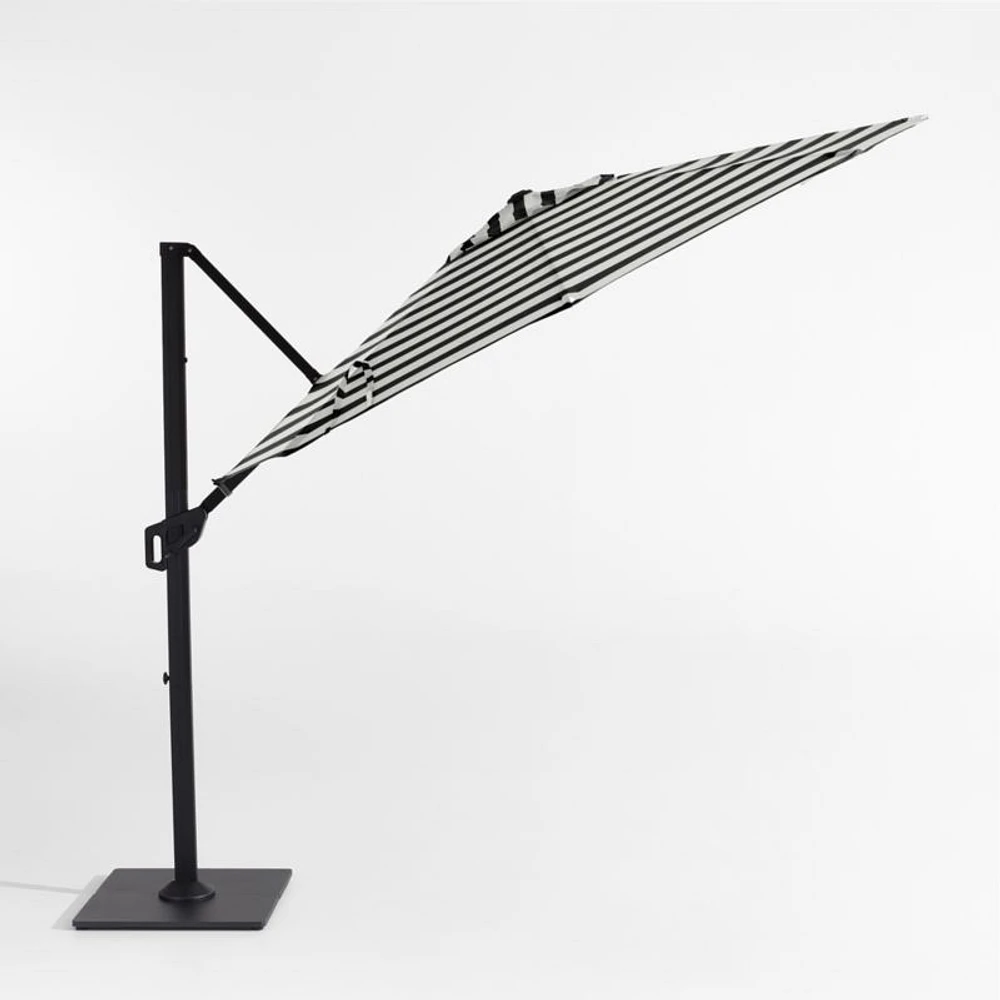 10' Round Black and White Cabana Stripe Sunbrella® Cantilever Outdoor Patio Umbrella with Black Metal Frame