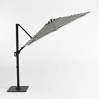 10' Round Black and White Cabana Stripe Sunbrella® Cantilever Outdoor Patio Umbrella with Black Metal Frame