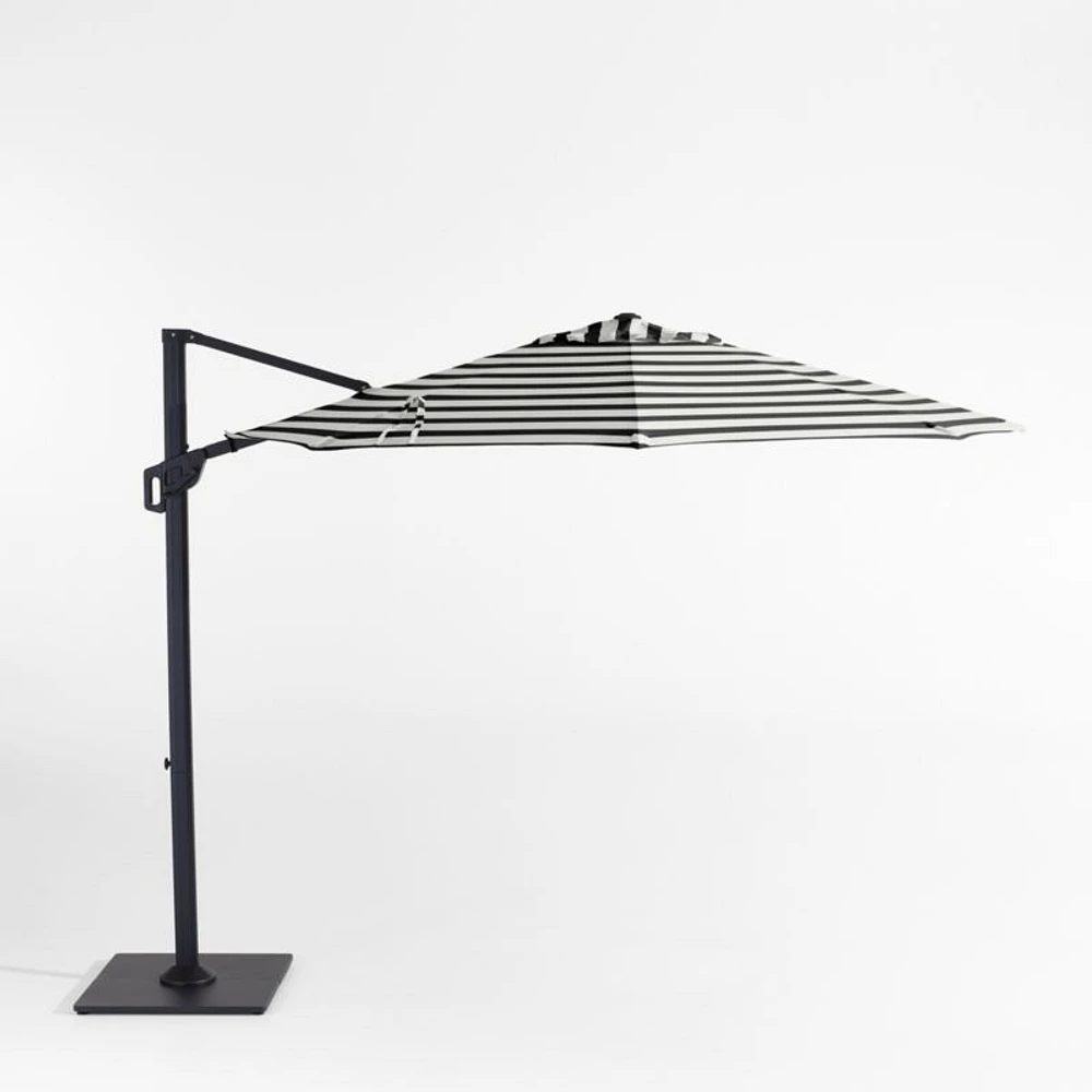 10' Round Black and White Cabana Stripe Sunbrella® Cantilever Outdoor Patio Umbrella with Black Metal Frame