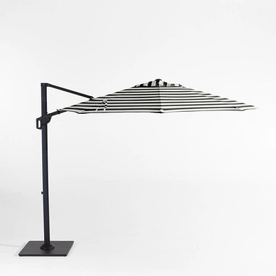 10' Round Black and White Cabana Stripe Sunbrella® Cantilever Outdoor Patio Umbrella with Black Metal Frame
