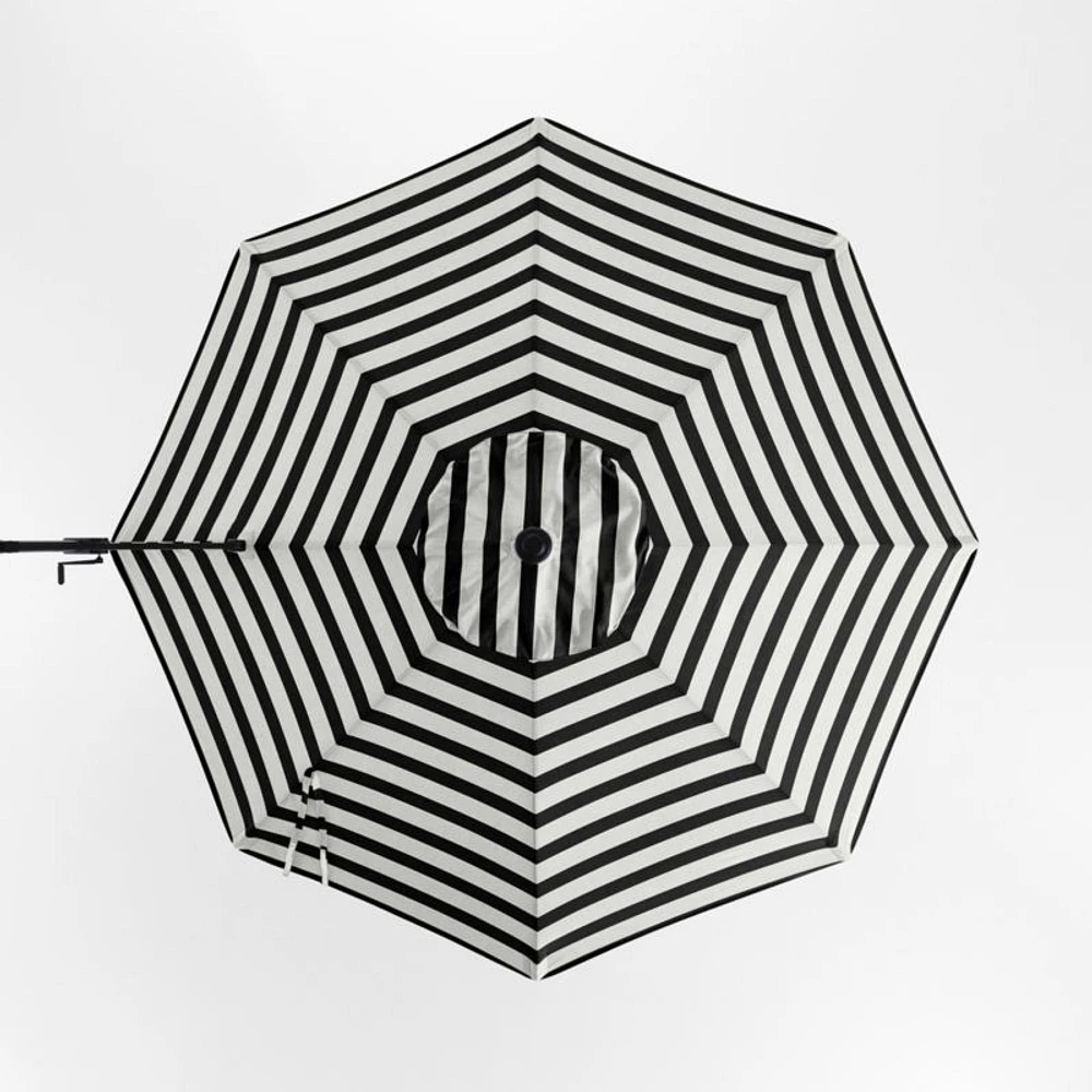 10' Round Black and White Cabana Stripe Sunbrella® Cantilever Outdoor Patio Umbrella with Black Metal Frame
