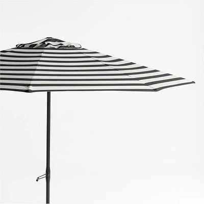 10' Round Sunbrella® Black and White Cabana Stripe Outdoor Patio Umbrella with Black Metal Frame