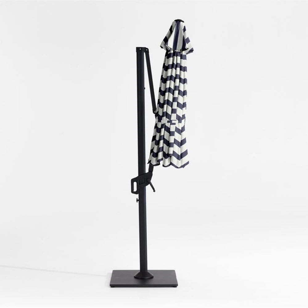 10' Round Navy and White Cabana Stripe Sunbrella® Cantilever Outdoor Patio Umbrella with Black Metal Frame