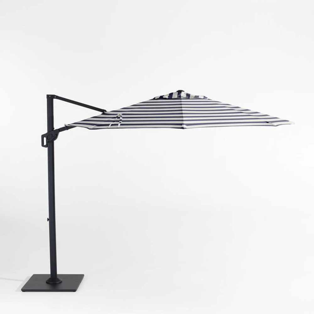 10' Round Navy and White Cabana Stripe Sunbrella® Cantilever Outdoor Patio Umbrella with Black Metal Frame