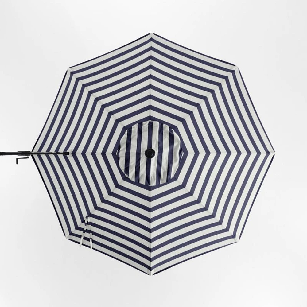 10' Round Navy and White Cabana Stripe Sunbrella® Cantilever Outdoor Patio Umbrella with Black Metal Frame