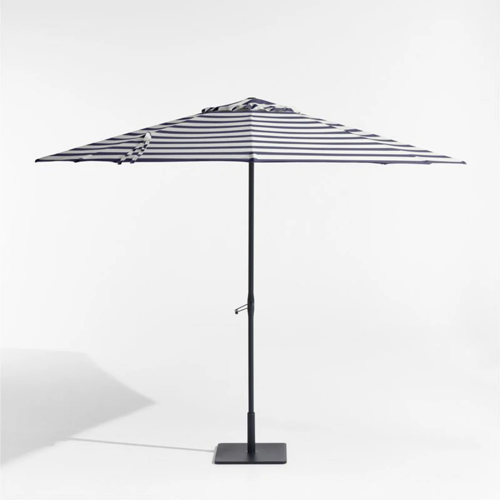10' Round Sunbrella® Navy and White Cabana Stripe Outdoor Patio Umbrella with Black Metal Frame