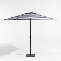 10' Round Sunbrella® Navy and White Cabana Stripe Outdoor Patio Umbrella with Black Metal Frame