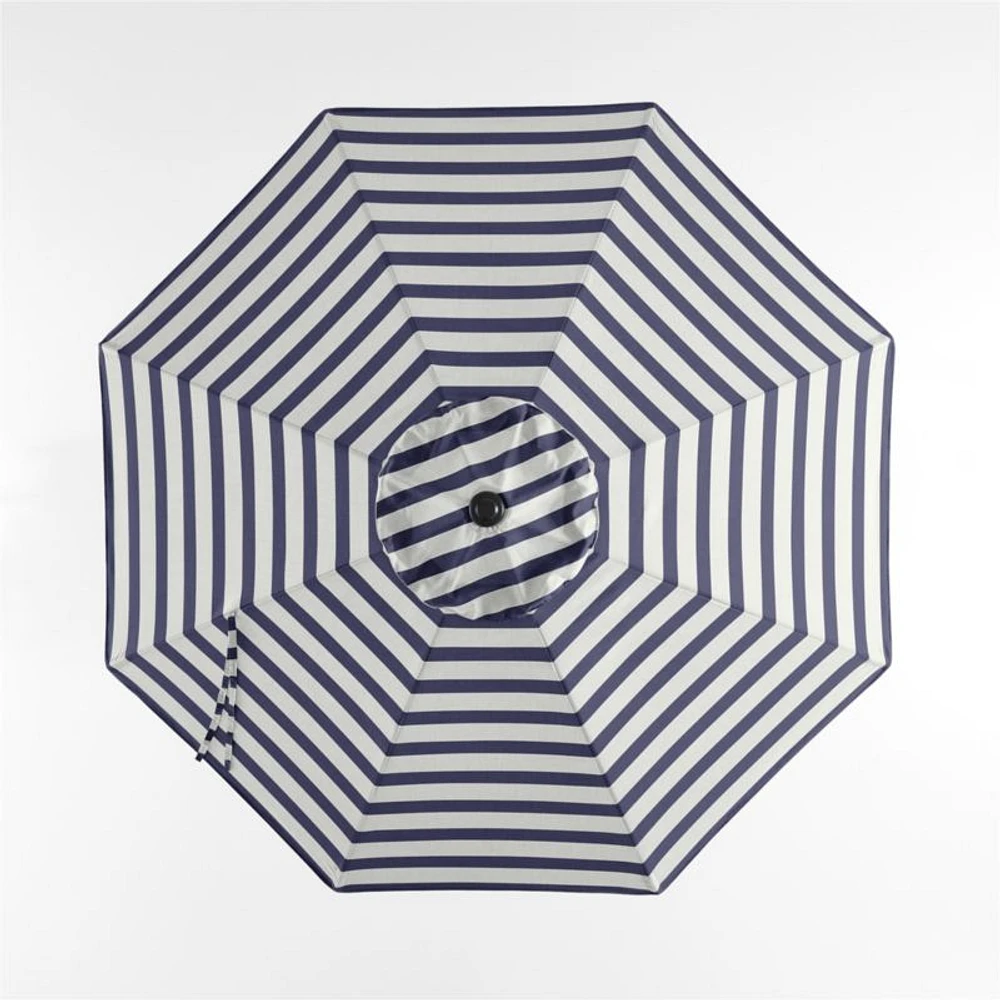 10' Round Sunbrella® Navy and White Cabana Stripe Outdoor Patio Umbrella with Black Metal Frame