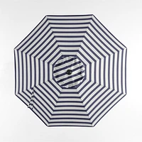 10' Round Sunbrella® Navy and White Cabana Stripe Outdoor Patio Umbrella with Black Metal Frame