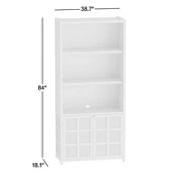 Campagna 93" Rattan and Natural Oak Wood 3-Shelf Storage Bookcase Cabinet